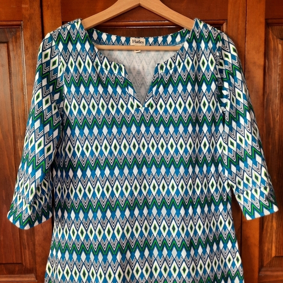 Hatley 100% Cotton Geometric Pattern Elbow Length Sleeve Midi Dress Size M - Picture 3 of 12